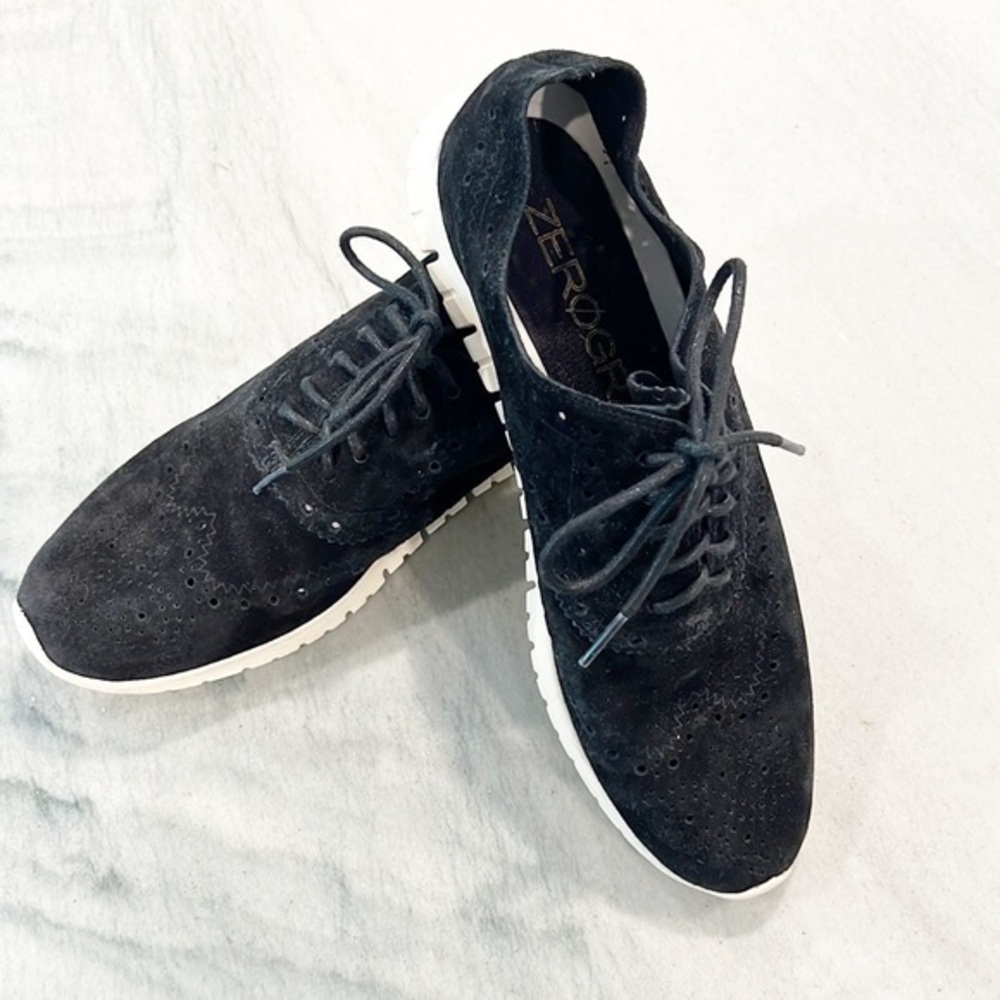 Cole Haan Womens Zerogrand Oxford Shoes  Black Suede Wingtip D44060 Size 9.5